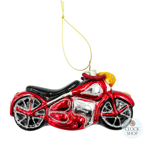 12cm Glass Red Motorbike Hanging Decoration 