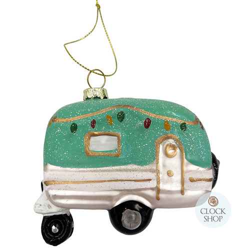 8.5cm Glass Green Caravan Hanging Decoration  image