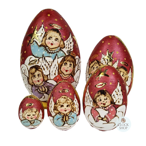 Woodburn Egg Russian Dolls- Red Angels 15cm (Set Of 5)