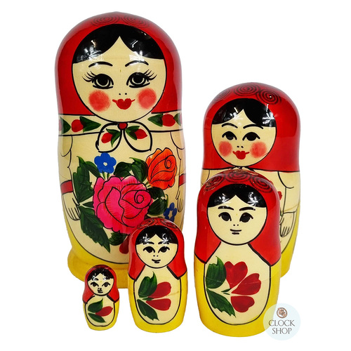 Semenov Russian Dolls- Red Scarf & Yellow Dress 16cm (Set Of 5) image