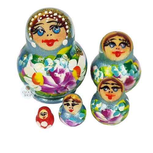 Floral Russian Dolls- Blue Mini 4cm (Set Of 5) image