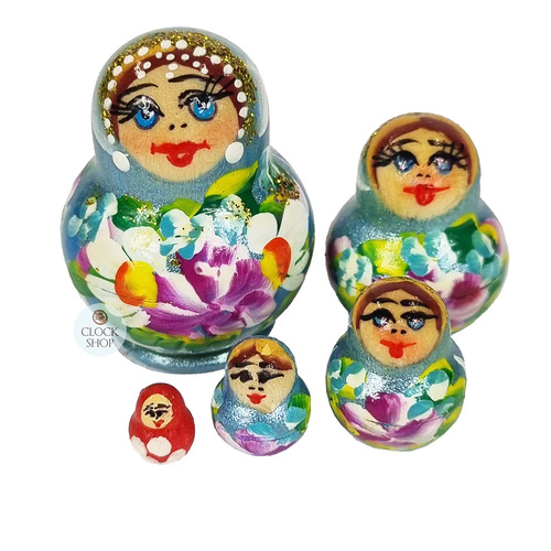Floral Russian Dolls- Blue Mini 4cm (Set Of 5)