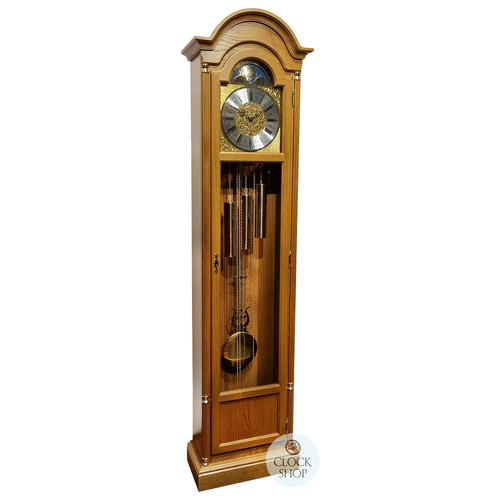 195cm Oak Grandfather Clock With Westminster Chime & Brass Accents By HERMLE