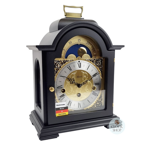 30cm Black Mechanical Table Clock With Westminster Chime & Moon Dial By HERMLE