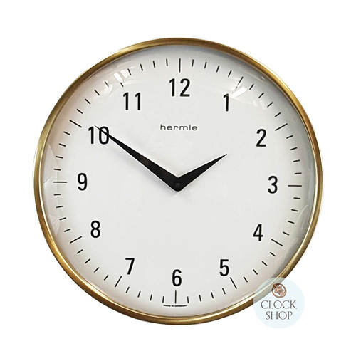 30cm Brass & White Modern Wall Clock By HERMLE