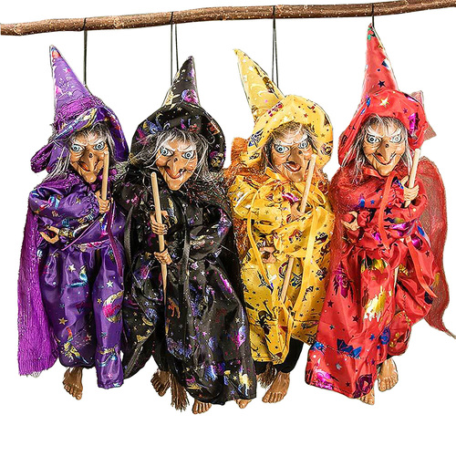 40cm Witch On Broomstick In Satin Dress- Assorted Designs