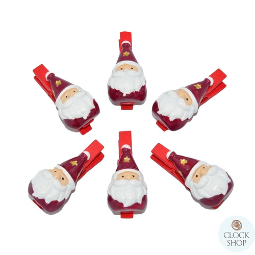 4.5cm Wooden Santa Clips (Set Of 6) image