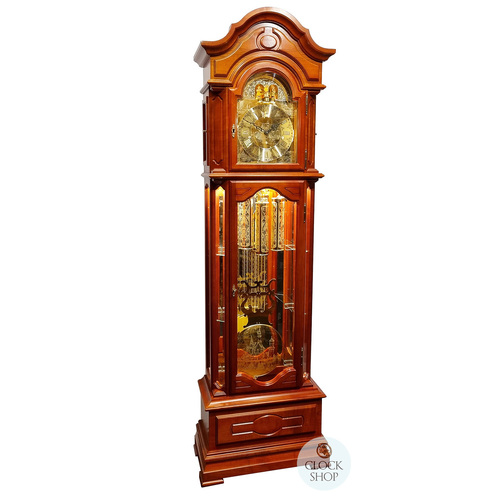 207cm American Cherry Grandfather Clock With Calendar Dial & Shelves By SCHNEIDER image