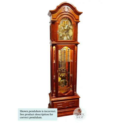207cm American Cherry Grandfather Clock With Calendar Dial & Shelves By SCHNEIDER image