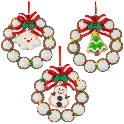 11cm Gingerbread Wreath Hanging Decoration- Assorted Designs