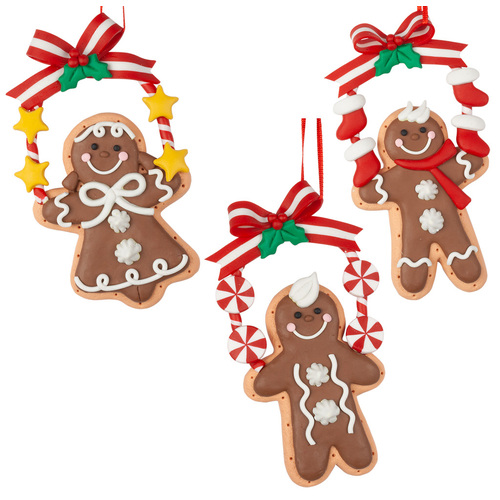 14cm Gingerbread Biscuit On Swing Hanging Decoration- Assorted Designs