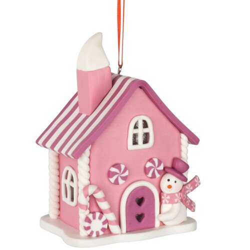 12cm Pink Gingerbread House Hanging Decoration