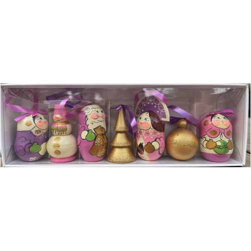 Russian Dolls Hanging Decoration- Pink & Gold 6cm (Set of 7) image