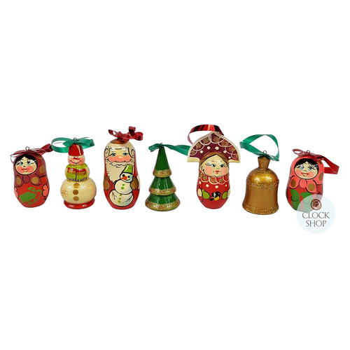 Russian Dolls Hanging Decoration- Green & Orange 6cm (Set of 7) image