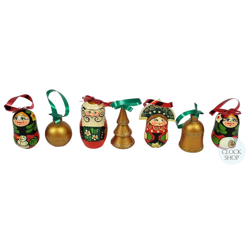Russian Dolls Hanging Decoration Christmas- Red & Green 6cm (Set of 7)