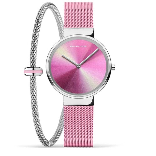 Gift Set- 31mm Classic Collection Pink & Silver Womens Watch With Bracelet By BERING