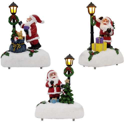 13cm Santa with LED Street Lamp- Assorted Designs