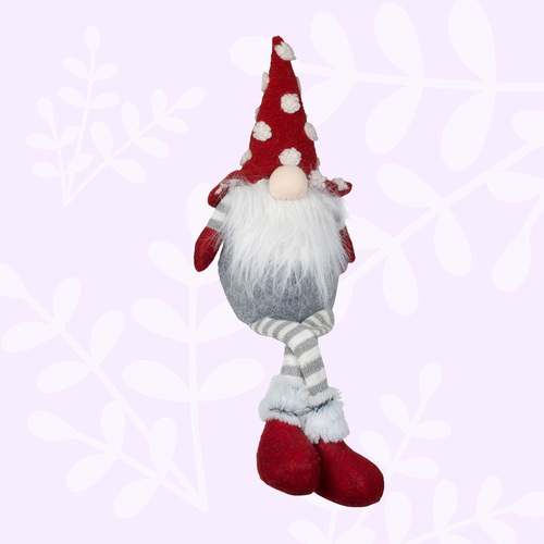 47cm Gnome Shelf Sitter with Stripey Legs & Red Spotty Hat