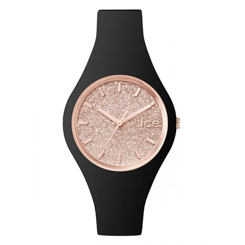 Glitter Collection Rose Gold Watch with Black Strap BY ICE
