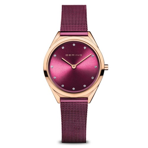31mm Ultra Slim Collection Womens Watch With Purple Dial & Milanese Strap & Rose Gold Case By BERING image