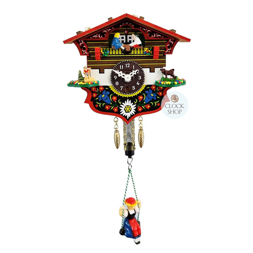Swiss House Mechanical Chalet Clock With Seesaw & Swinging Girl Doll 13cm By TRENKLE image