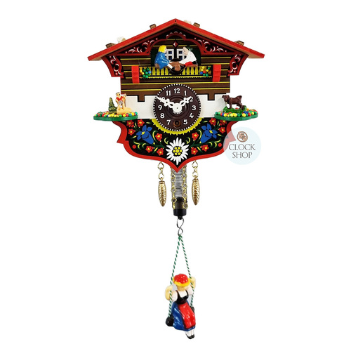 Swiss House Mechanical Chalet Clock With Seesaw & Swinging Girl Doll 13cm By TRENKLE