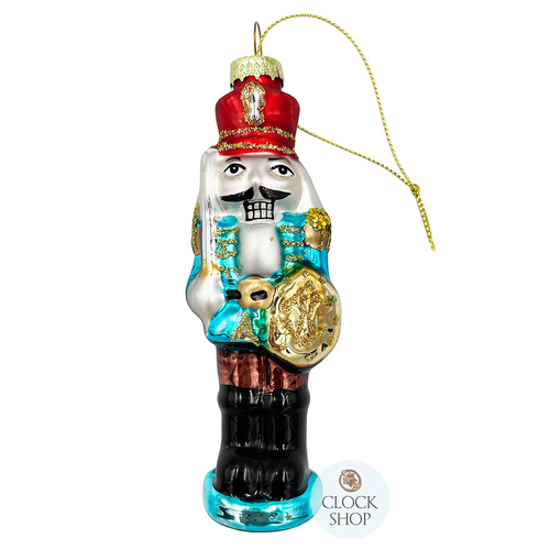 12cm Glass Blue Nutcracker Hanging Decoration image