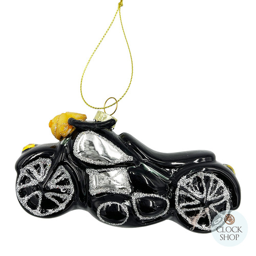 12cm Glass Black Motorbike Hanging Decoration