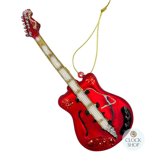 14cm Glass Red Guitar Hanging Decoration