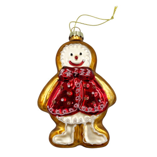 12cm Glass Gingerbread Man With Vest Hanging Decoration image