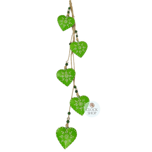 75cm Metal Hearts On Rope Hanging Decoration- Green image