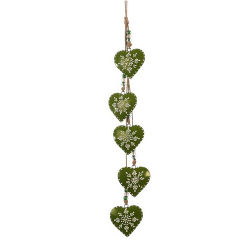 75cm Metal Hearts On Rope Hanging Decoration- Green