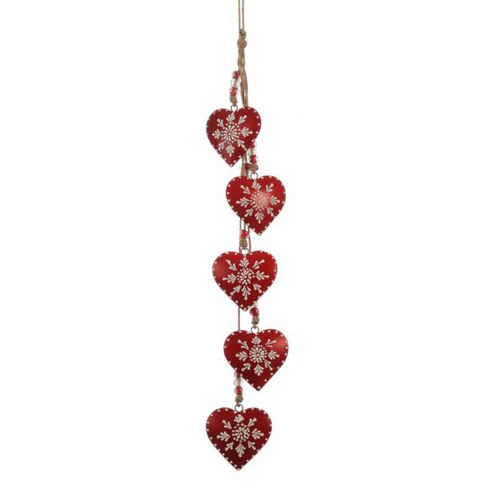 75cm Metal Hearts On Rope Hanging Decoration- Red