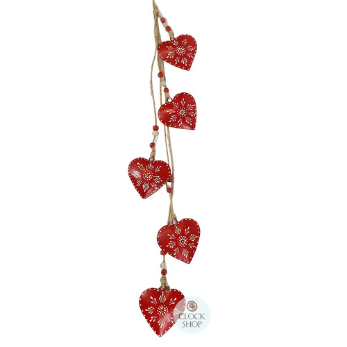 75cm Metal Hearts On Rope Hanging Decoration- Red image