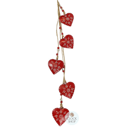 75cm Metal Hearts On Rope Hanging Decoration- Red