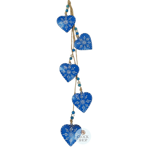 75cm Metal Hearts On Rope Hanging Decoration- Blue image