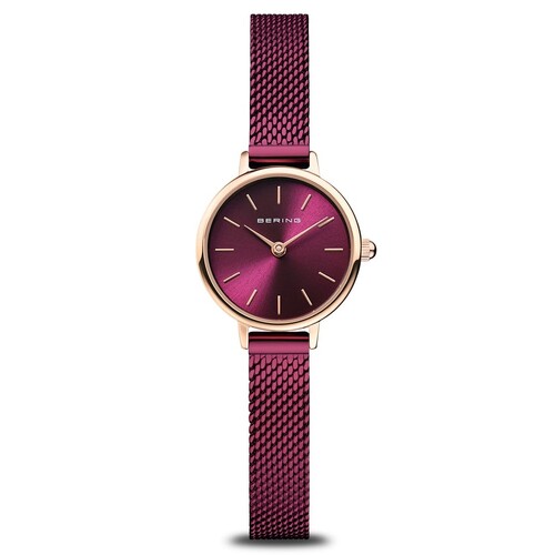 22mm Classic Collection Womens Watch With Purple Dial, Purple Milanese Strap & Rose Gold Case By BERING