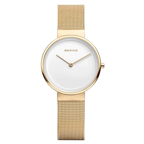 31mm Classic Collection Womens Watch With White Dial Gold Milanese Strap & Gold Case By BERING image