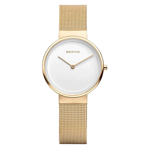 31mm Classic Collection Womens Watch With White Dial, Gold Milanese Strap & Gold Case By BERING
