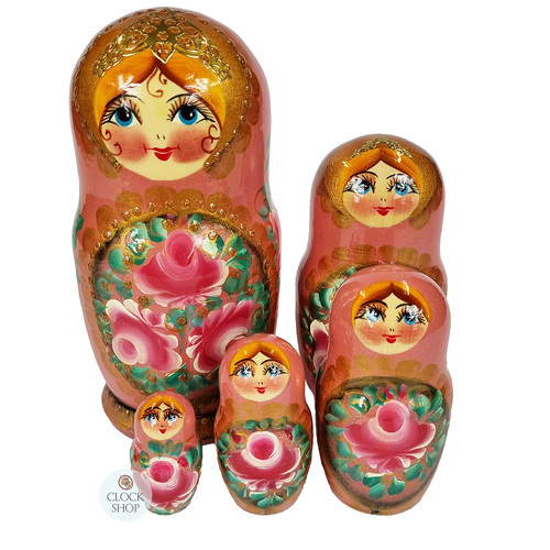 Floral Russian Dolls- Pink & Gold 16cm (Set Of 5) image