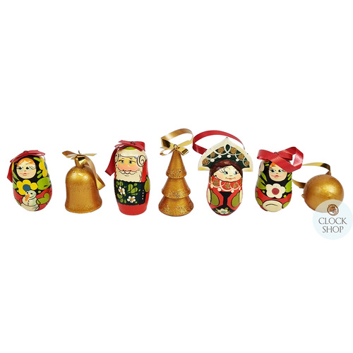 Russian Dolls Hanging Decoration- Red & Gold 6cm (Set of 7) image