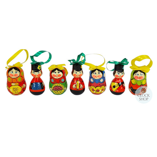 Russian Dolls Hanging Decoration- Yellow & Green 6cm (Set of 7) image