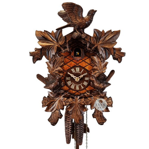 Birds & Leaves 1 Day Mechanical Carved Cuckoo Clock 30cm By SCHNEIDER