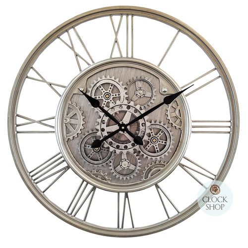 62cm Emington Silver Moving Gear Wall Clock By COUNTRYFIELD