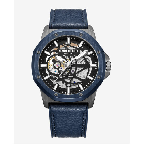 Grey Automatic Skeleton Watch with Blue Silicon Band By KENNETH COLE