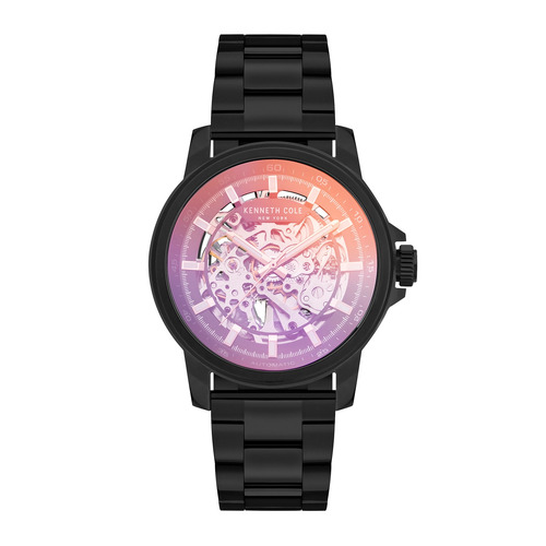 44mm Black Automatic Mens Watch With Coloured Skeleton Dial & Black Band By KENNETH COLE image