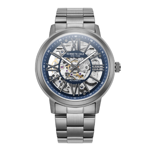 Grey Automatic Skeleton Watch with Grey Metal Band By KENNETH COLE