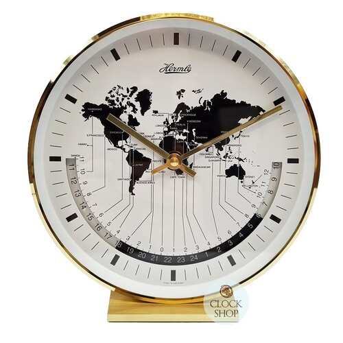 19cm Gold Multiple Time Zone World Clock By Hermle image