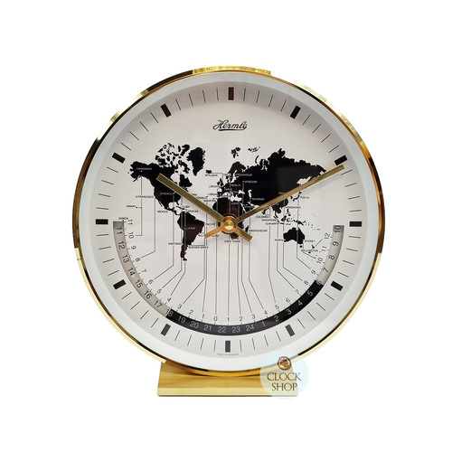 19cm Gold Multiple Time Zone World Clock By Hermle