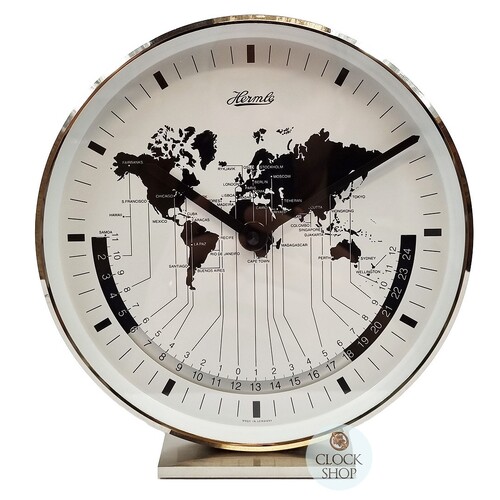 19cm Silver Multiple Time Zone World Clock By Hermle image